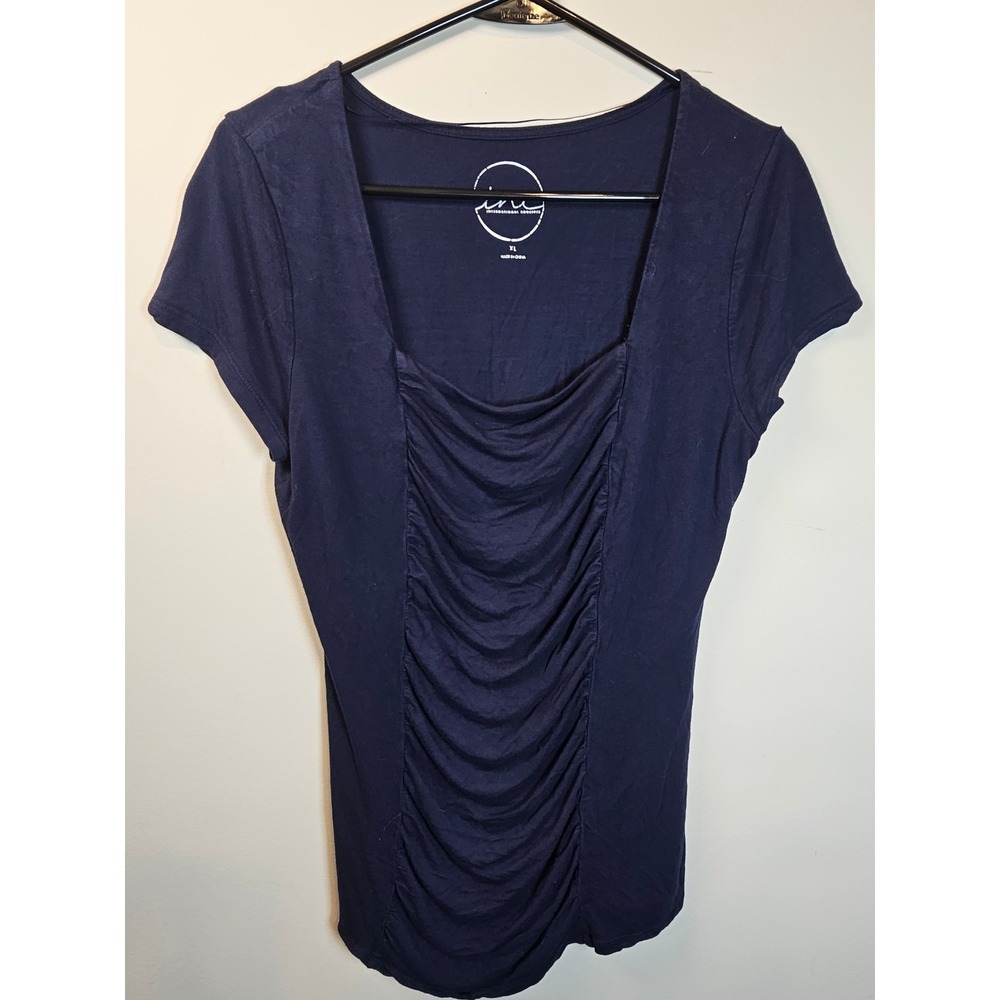 INC International Concepts Navy Blue Ruched Front Square Neck Top XL